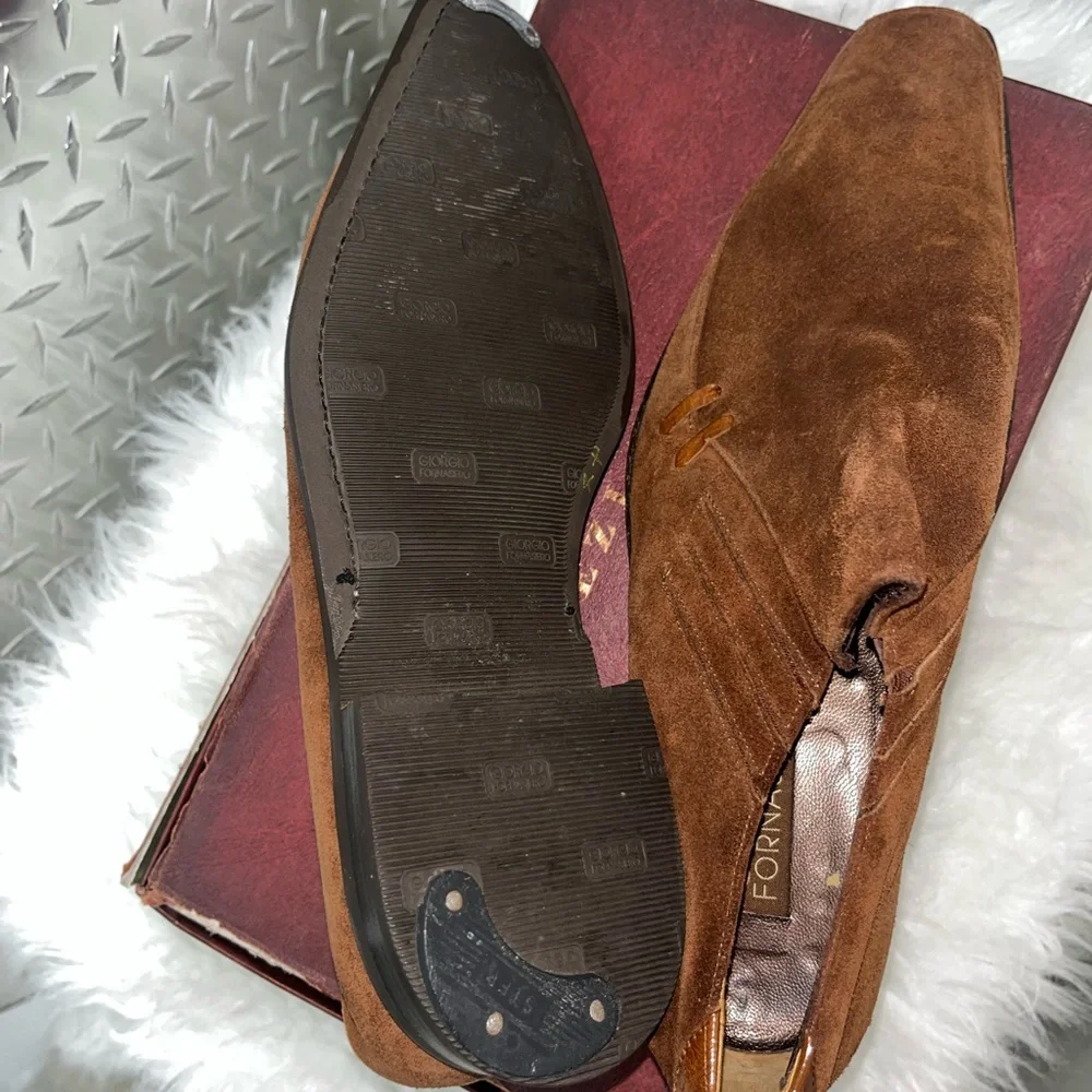 Giorgio Fornasiero Men’s Brown Suede SquareToe Dress Church Shoes Size 10 - Picture 2 of 6